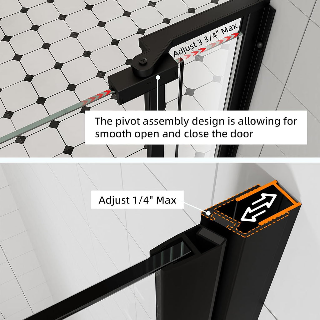 ACE DECOR 28-32' W x 72' H Frameless Pivot Shower Door, Pivot Swing Shower Glass Door with 1/4' (6mm) and 5/16' (8mm) Tempered Glass, Easy-Clean Coating, Matte Black Finish, Reversible Installation