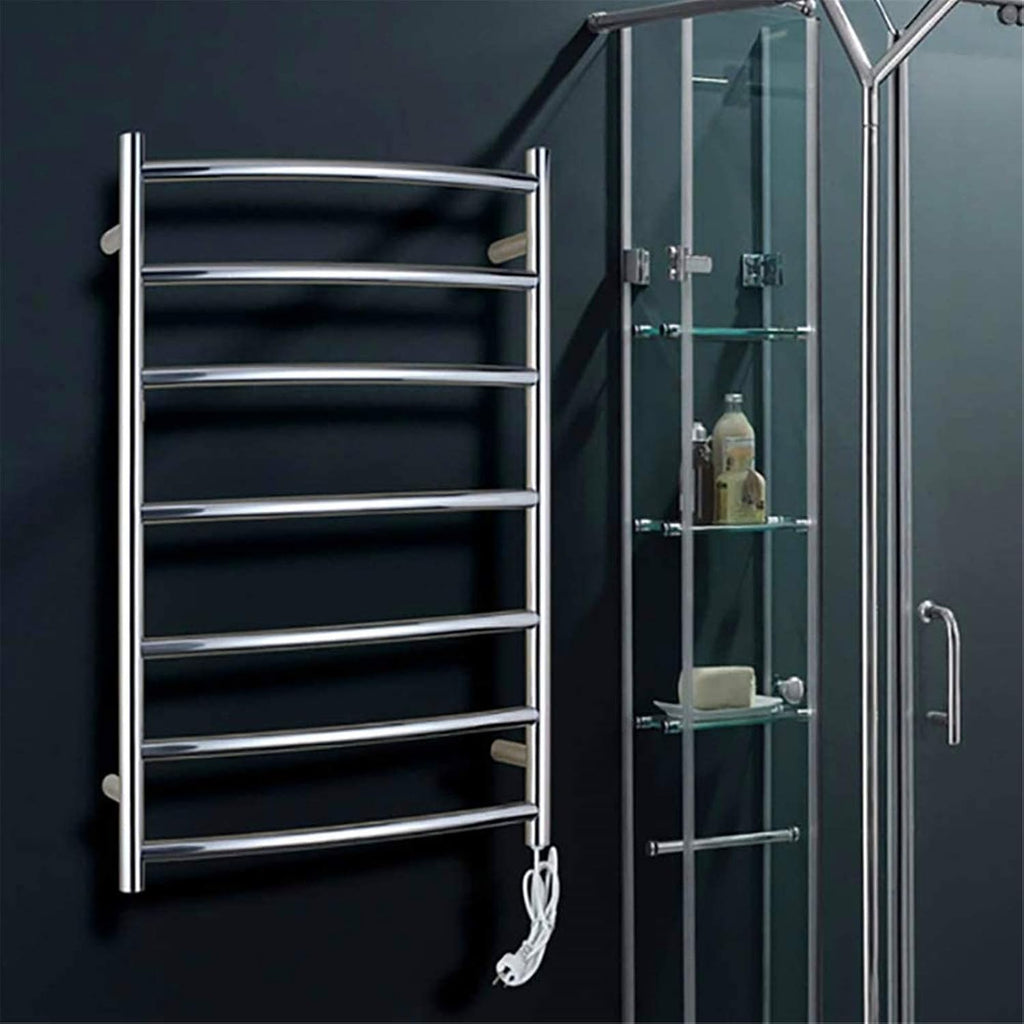 Towel Warmer, Electric Towel Warmer Rack Wall Mounted, Polish Chrome Heated Drying Rack with 7 Heated Bars Mirror,Bath Towel Dryer