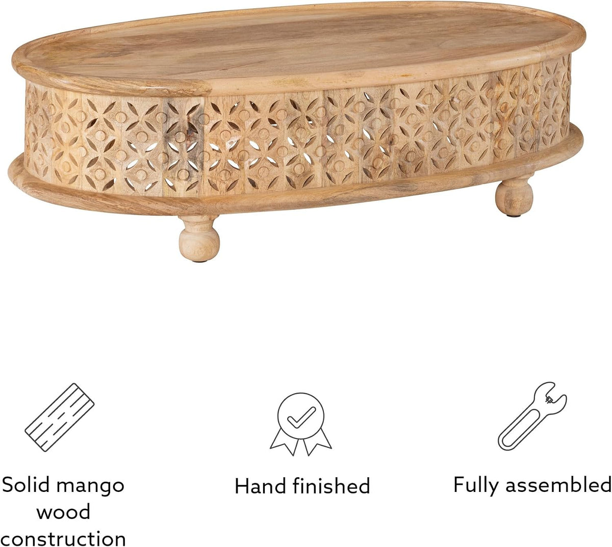 Powell Sympico Natural Stained Mango Wood Sympic Oval Coffee Table with Carved Details