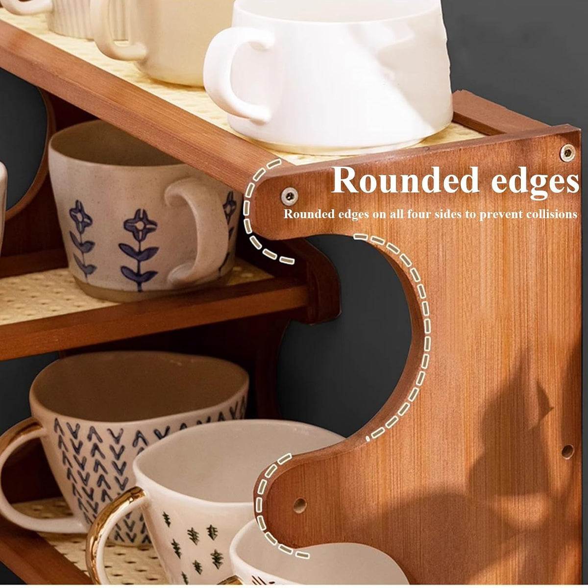 Countertop Organizer Corner Shelf Unit Kitchen Wooden Counter Shelving Organiser Stackable Expandable Corner Spice Rack(Walnut)