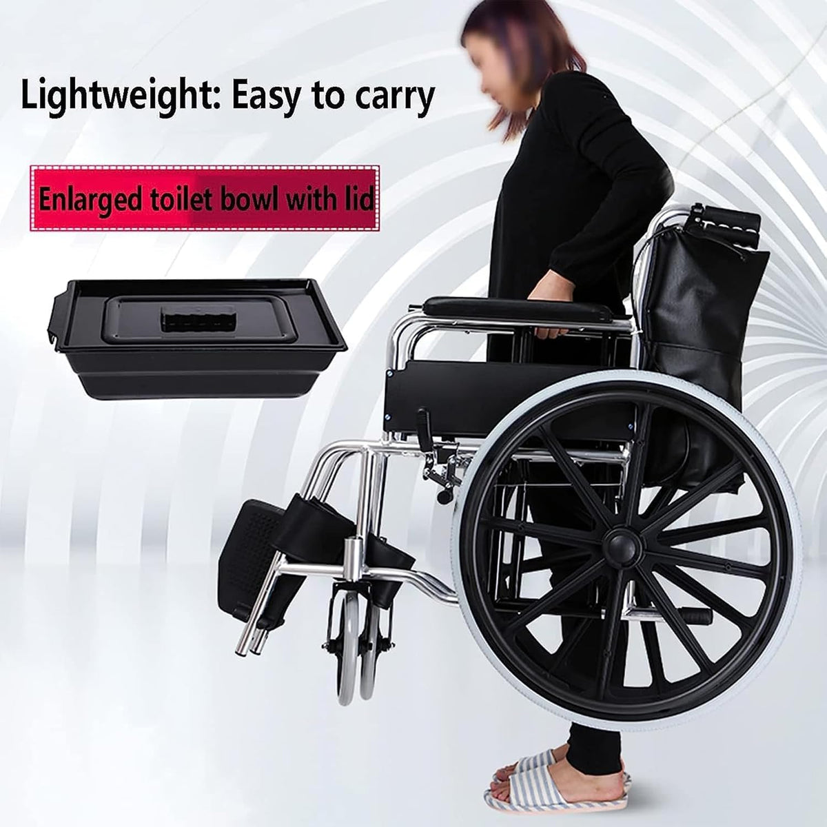 Carbon Steel Folding Wheelchair Multifunctional Manual Wheelchair W/Waterproof Leather Cushion & Bedpan Transport Chair Mobility Aid for Elderly Disabled Driving Trolley