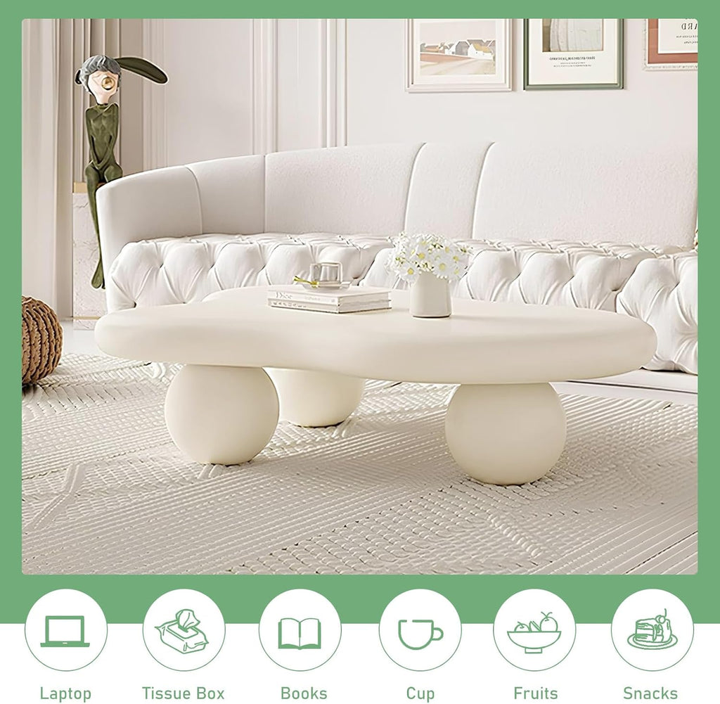 White Cloud Coffee Table 46.06' Unique Modern Cartoon Coffee Tables Cute Irregular Coffee Table Indoor End Table Cream Cloud Coffee Tables for Living Room Bedroom, Easy Assembly (46.06' White B1)