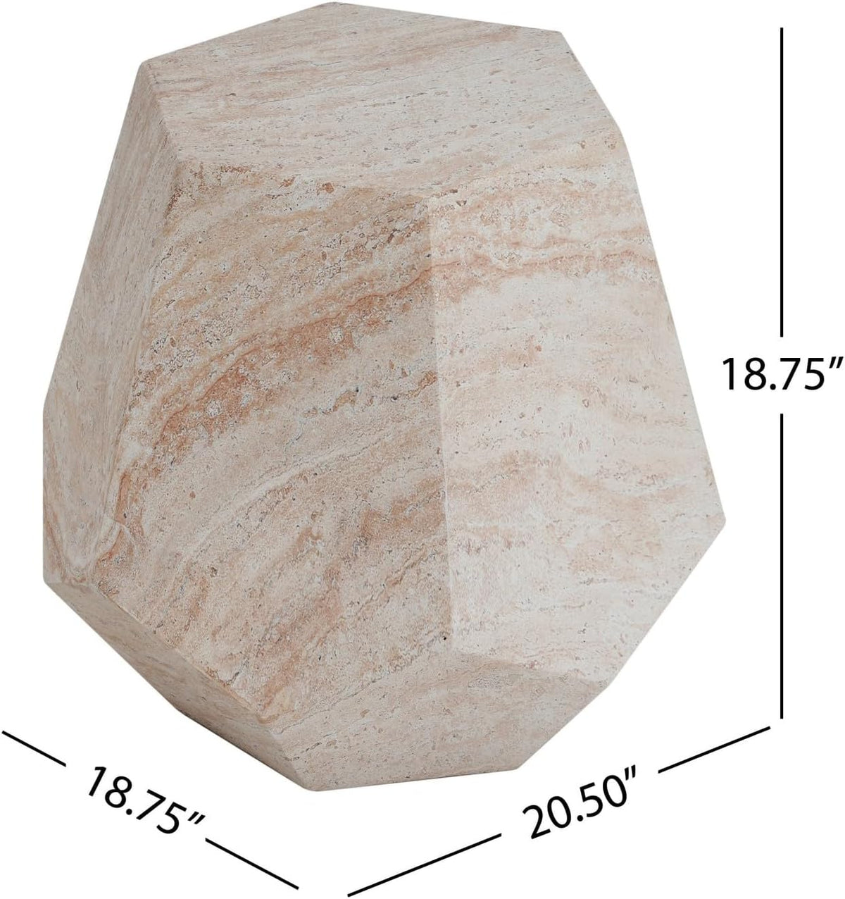 KEVINSPACE Small Side Coffee Table Outdoor MGO Hexagonal Round Travertine End Living Room Accent Sofa Bedside Couch Table Bedroom Apartment Indoor 20.5' W x18.75 H Beige Concrete