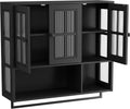 Bathroom Wall Cabinet Over The Toilet, 3 Door Wooden Medicine Cabinet with Open Shelf & Glass Door, Space Saving Storage Organizer with Towel Bar (Black)