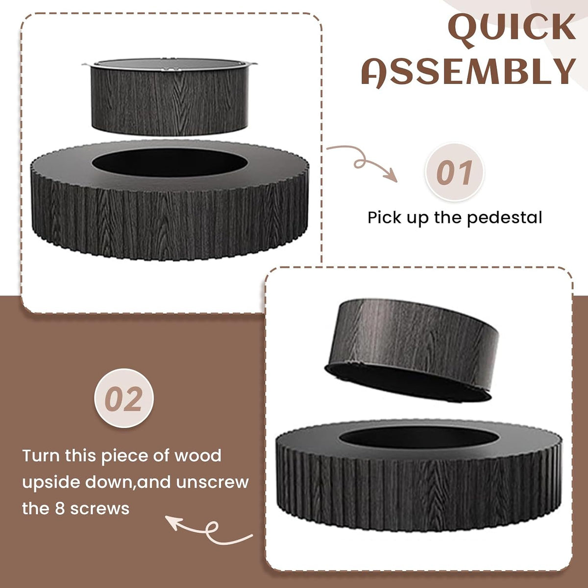39.37' Round Wood Coffee Table, Modern Unique Circle Coffee Table, Contemporary Oak Drum Fluted Accent Side Table Center Table for Living Room, Office, Apartment, Black