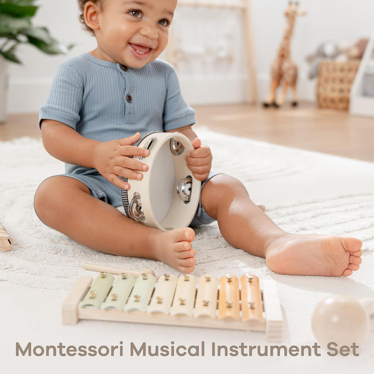 Comfy Cubs Kids Bookshelf and 4-Piece Kids Musical Instruments Set Bundled