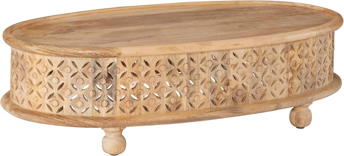 Powell Sympico Natural Stained Mango Wood Sympic Oval Coffee Table with Carved Details