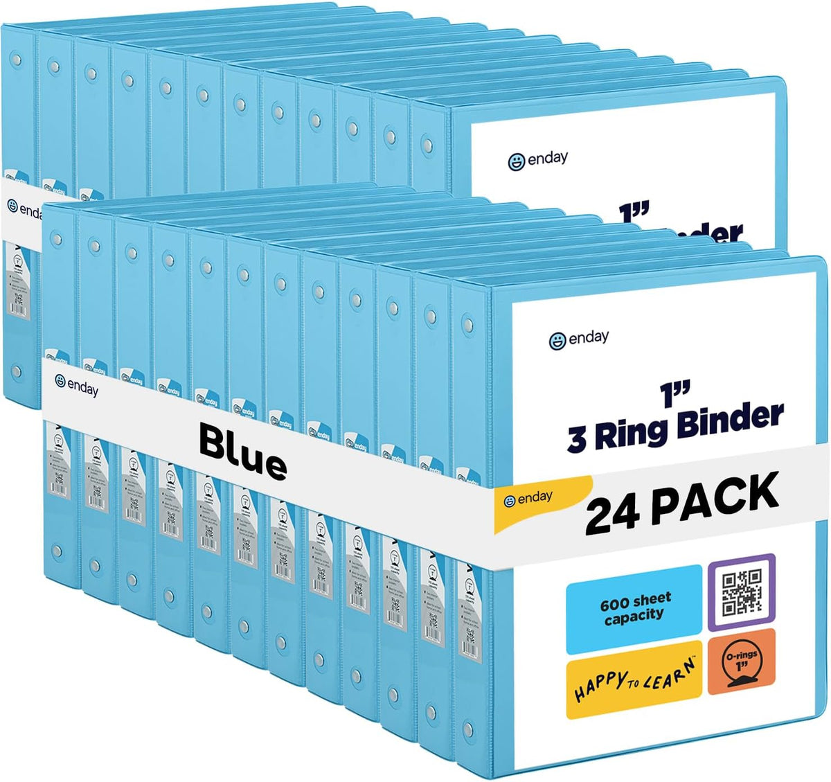 Enday 1 Inch Binder (24 Pack - Blue) 3 Ring Binder 1 inch with Clear View Cover and 2 Inside Pocket - for Letter Size 8.5 x 11'' Paper, Ideal for School Supplies, Office, and Home