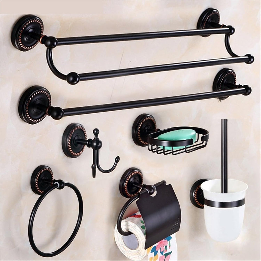 Solid Brass Black Bathroom Accessories Set,Robe Hook,Paper Holder,Towel Bar,Soap Basket, Fitting Sets(Double Cup Holder)