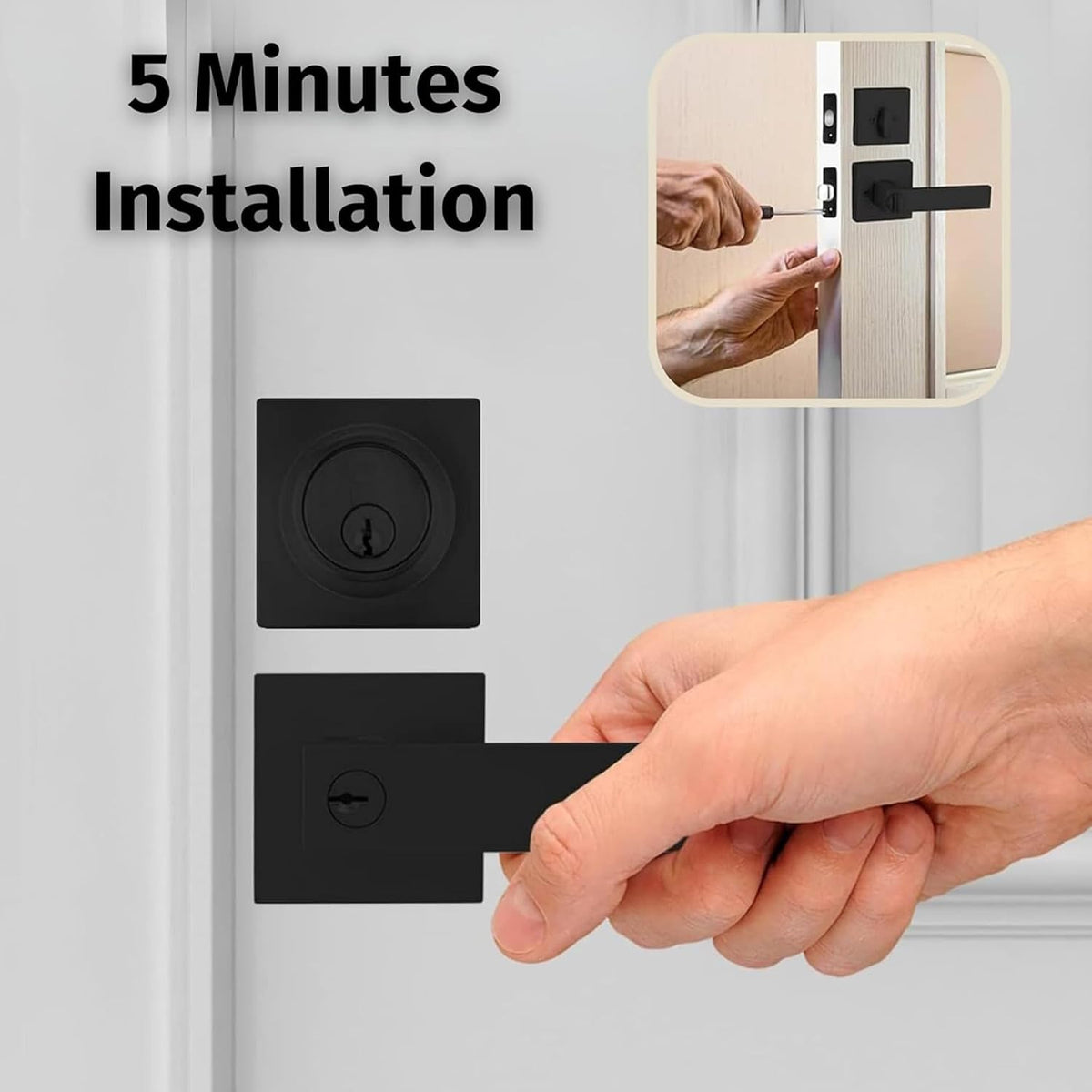 Mega Handles ROBELL Entrance Combo, Entry Lever Door Handle & Single Cylinder Deadbolt Lock & Key Pack, Heavy Duty Door Levers Set for Left or Right-Handed Doors - Matte Black (2 Pack) Keyed Alike