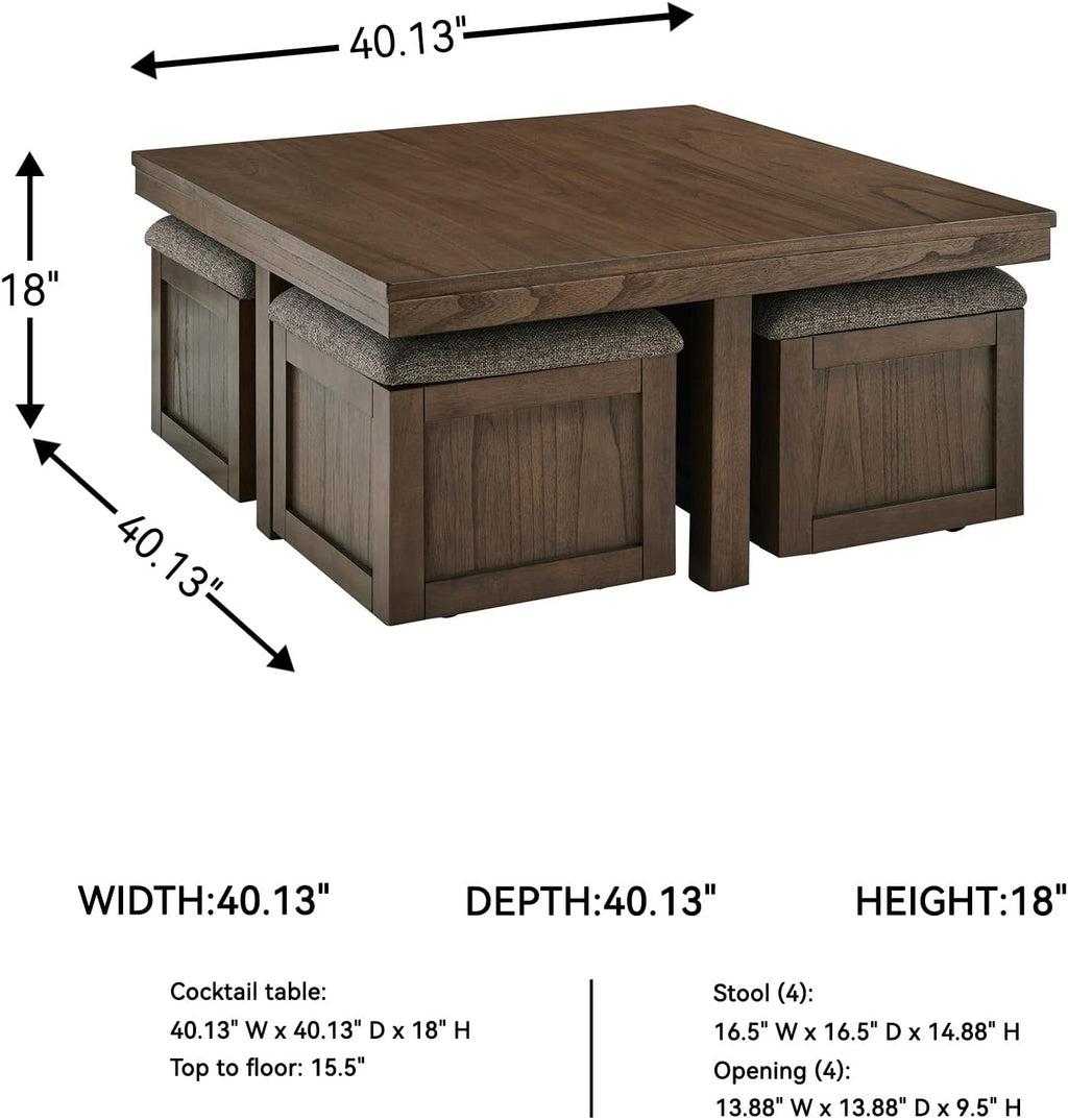 Signature Design by Ashley Boardernest Casual Coffee Table with 4 Storage Stools, Dark Brown