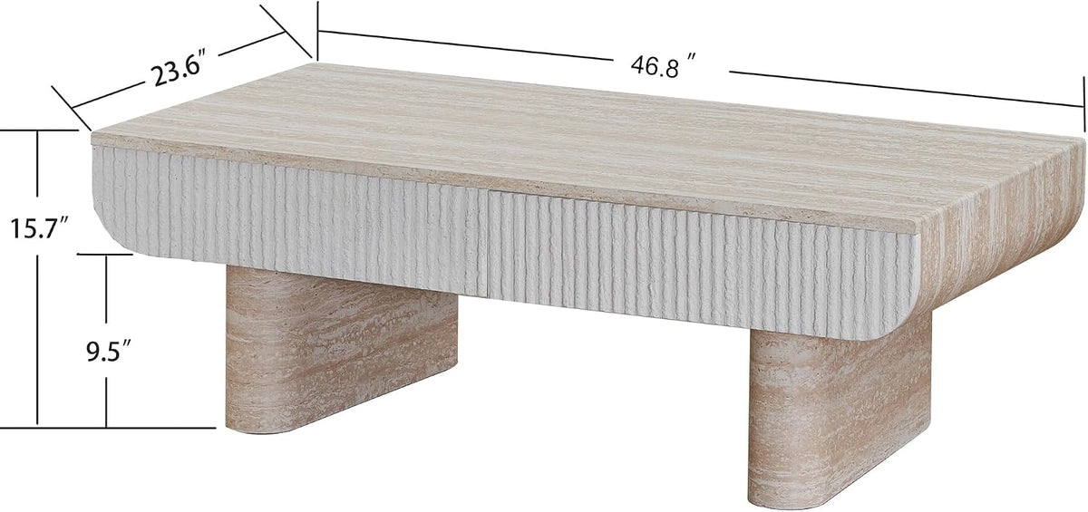 46.8' Coffee Table with Fluted Drawer, Faux Marble Center Table Modern Wood Coffee Table for Living Room Apartment Office (Engineered Wood)