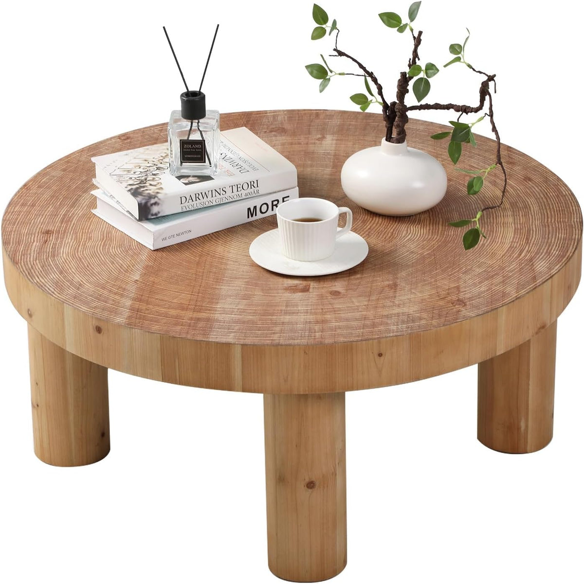 RUSTOWN 2-Piece Round Farmhouse Coffee Table, Rustic Coffee Table Sets, Circle Wooden Ring Finish with Solid Wood Legs, Center Tables Set for Living Room (Natural)