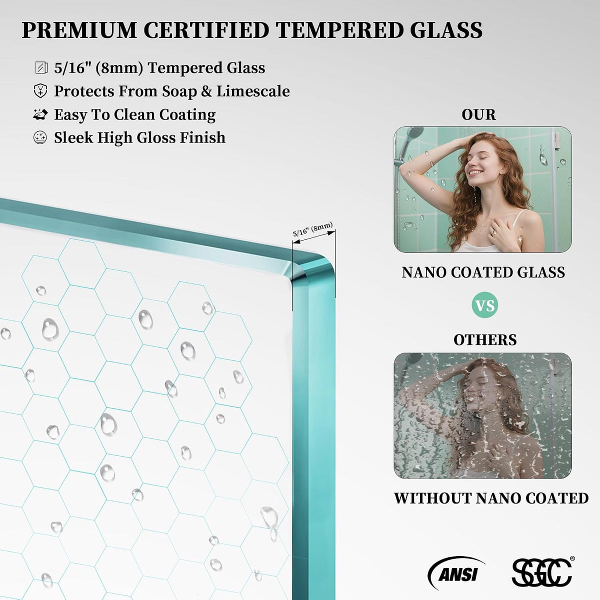 Sliding Shower Door, 48' W x 76' H Semi-Frameless Double Sliding Glass Shower Door with 5/16'' (8mm) Clear ASNI SGCC Tempered Glass, Bypass Shower Enclosure, Brushed Gold