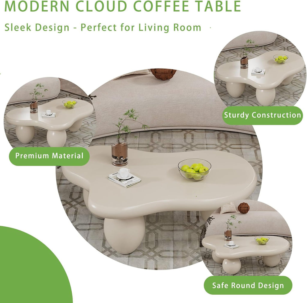 Cloud Coffee Table, Cute Irregular Coffee/Tea Table with Large Tabletop, Accent Cocktail Table, Cloud Shape Modern Coffee Table for Living Room, Office, Home Dec (C White 46.06 inch)