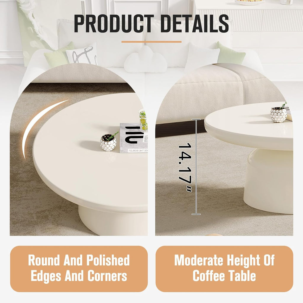 White Center Table, Round Coffee Table, Modern End Table for Living Room, Home Office, Easy Assembly