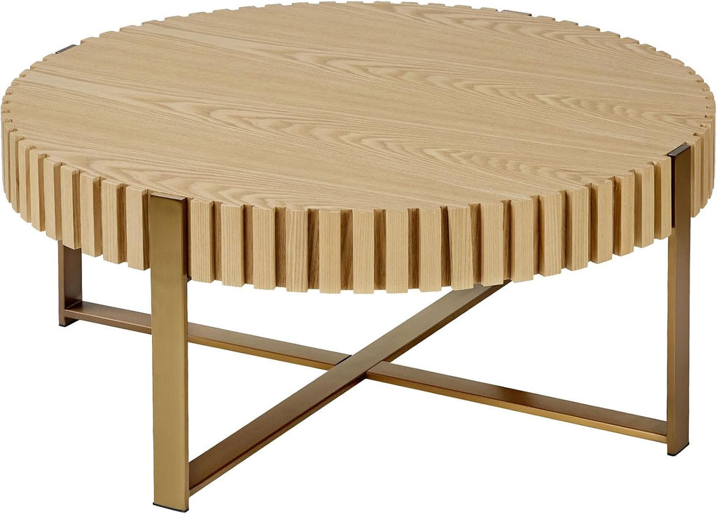 Wood Round Coffee Table for Living Room, 31.5' Modern Handcraft Drum Coffee Table, Circle Wood Side Table End Table Accent Center Table, Small Coffee Table with Sturdy Pedestal, Wood Color