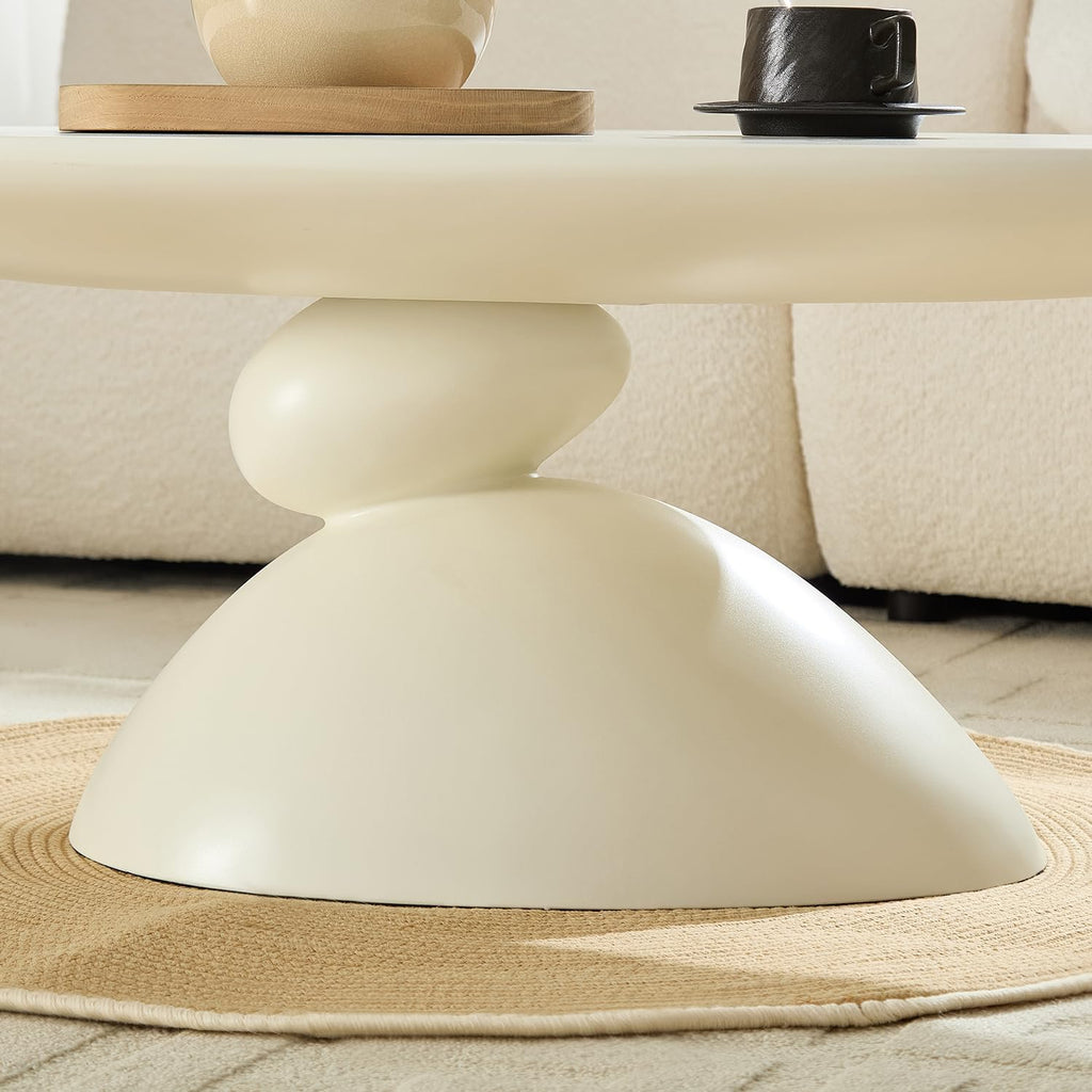 47.24' Mid-Century Modern Oval Coffee Table,Durable Fiberglass Center Table Accent Tea Table for Living Room,Apartment,Small Space,Easy Assembly (Milk White)