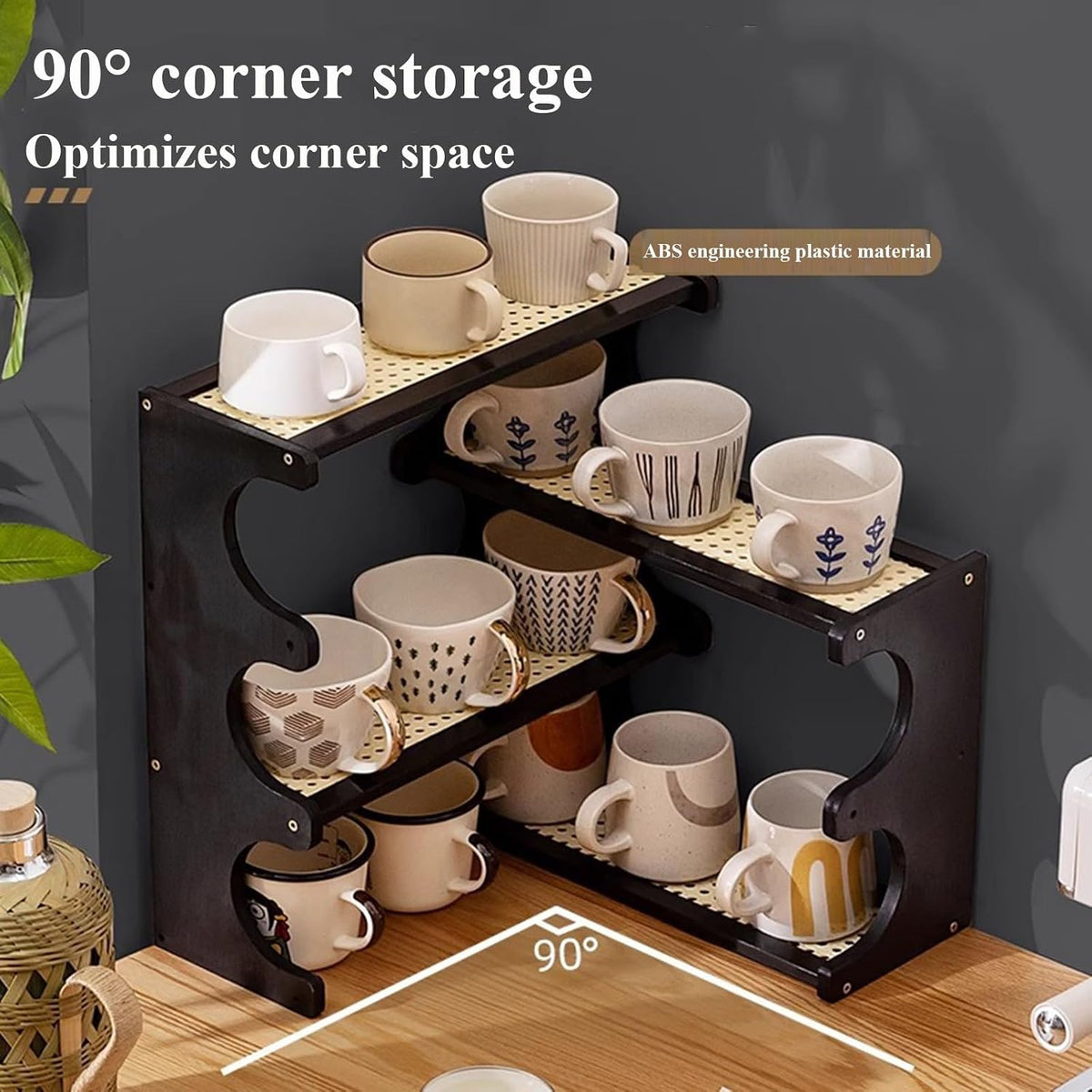 Countertop Organizer Corner Shelf Unit Kitchen Wooden Counter Shelving Organiser Stackable Expandable Corner Spice Rack(Walnut)