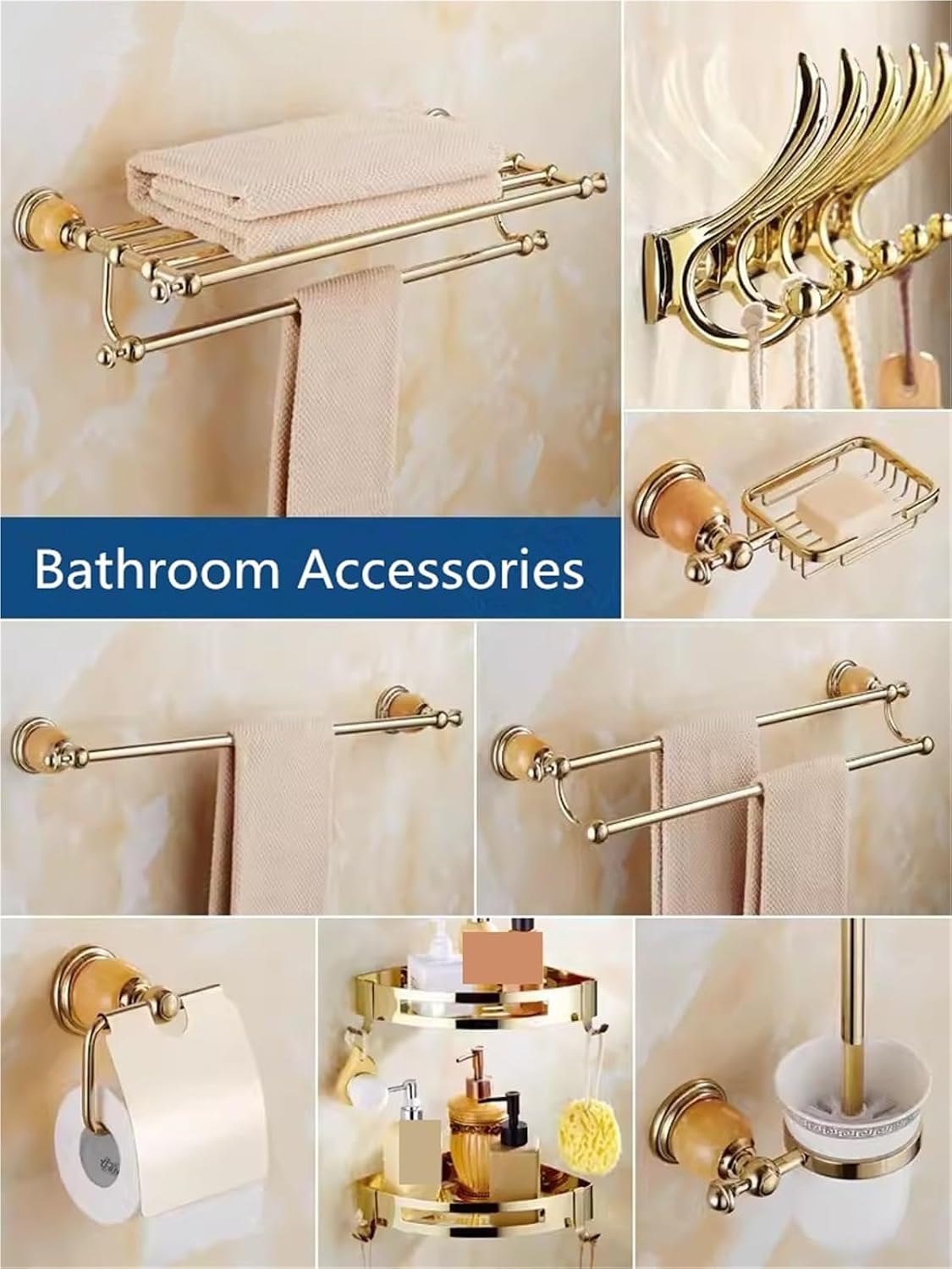 Bathroom Accessories Bath Shelf Gold Paper Holder,Towel Bar,Soap, Rack,Glass,Hook Bathroom Hardware Brass Jade(Hair Dryer Holder)