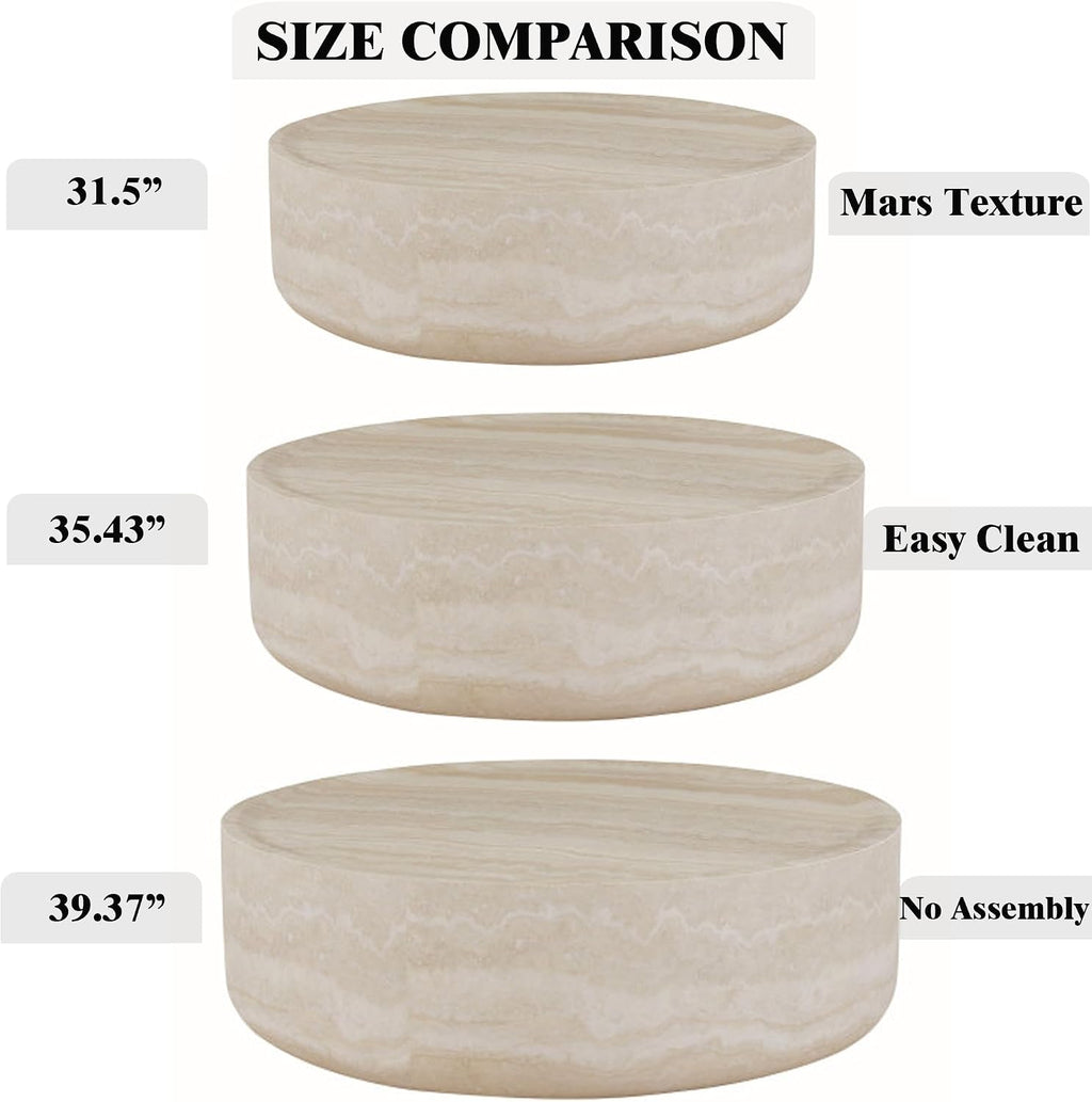 31.5' Modern Round Coffee Table, Faux Marble Table,Drum Center Table,Mars Texture,Accent Coffee Table for Living Room,Office,Appartment,No Accembly.