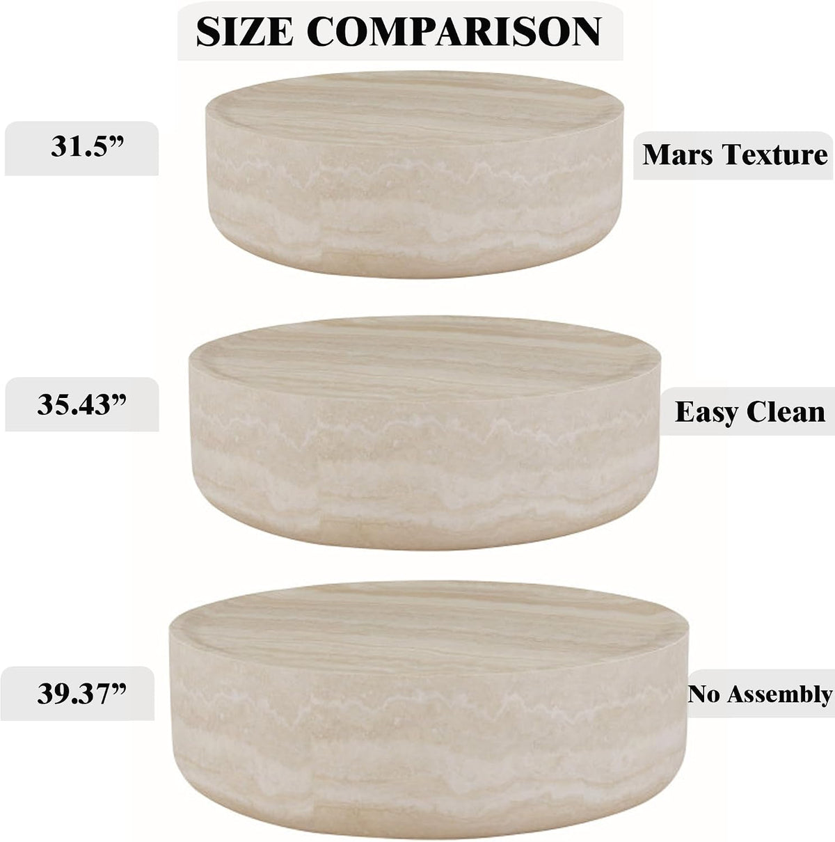 31.5' Modern Round Coffee Table, Faux Marble Table,Drum Center Table,Mars Texture,Accent Coffee Table for Living Room,Office,Appartment,No Accembly.