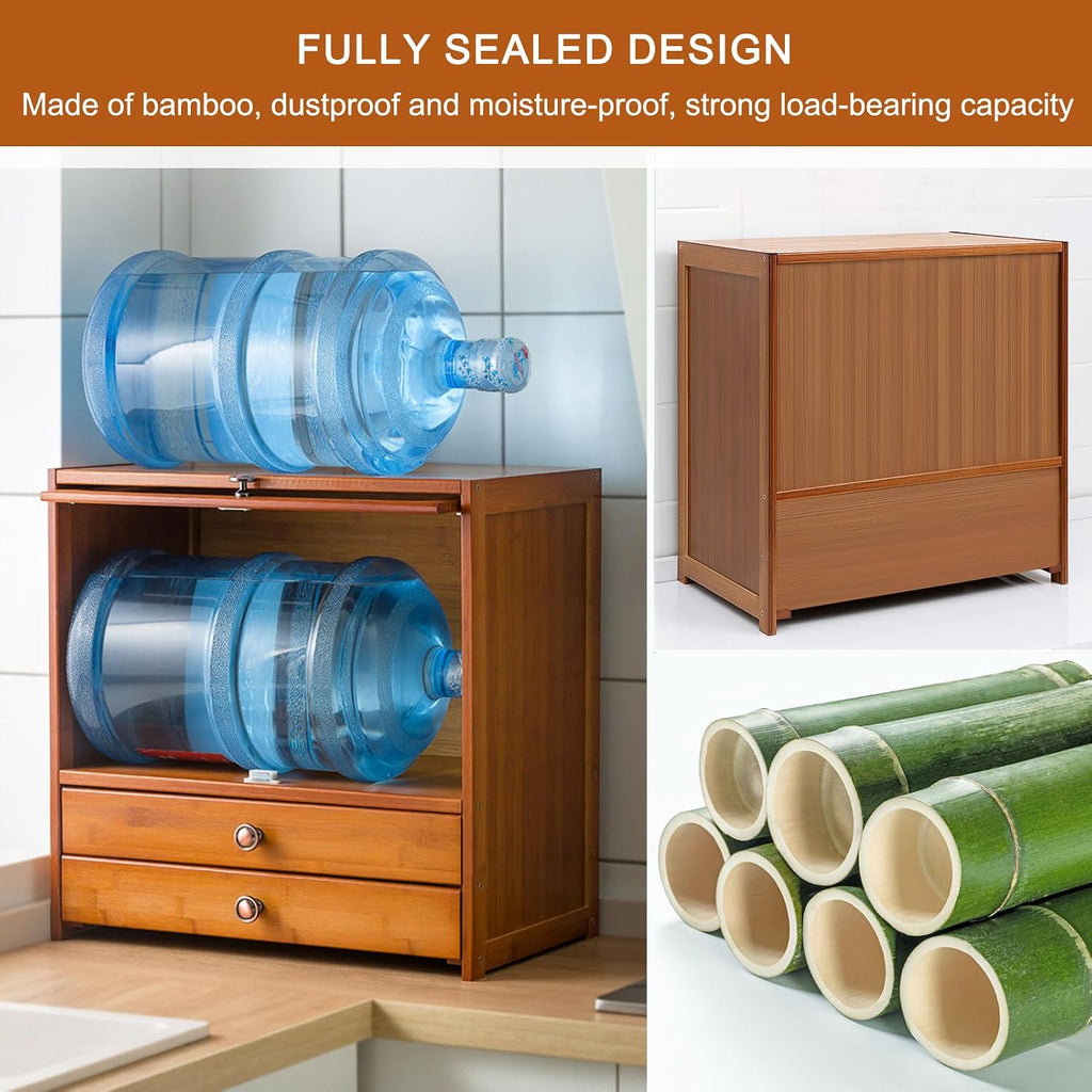 Storage Cabinet for Kitchen, Countertop Small Bamboo Kitchen Pantry Sideboard, with Flip-Top Door and Drawer, Use for Spice Seasoning Bottles, Cups Storage Cabinet,42×52cm/16.5×20in