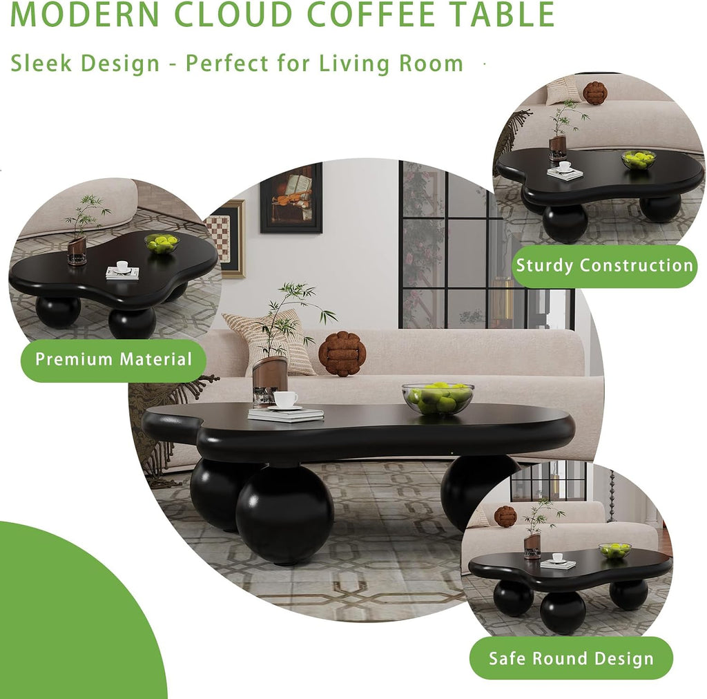 Cloud Coffee Table, Cute Irregular Coffee/Tea Table with Large Tabletop, Accent Cocktail Table, Cloud Shape Modern Coffee Table for Living Room, Office, Home Dec (D Black 46.06in)