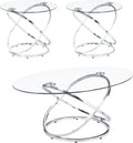 Coaster Home Furnishings - Warren - 3-Piece Coffee Table Set with Clear Glass Oval Tops, Metal Frame with Intertwined Ring Design - Living Room - Chrome - 722373