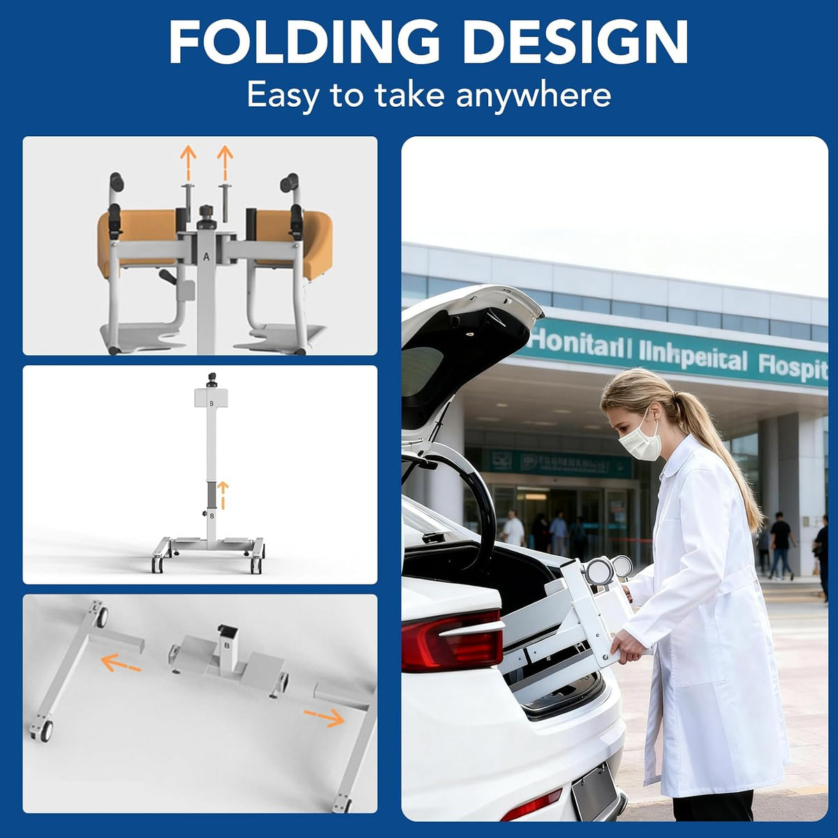 Patient Lift Transfer Chair for Home, 4 in 1 Portable Transfer Lift Chair for Seniors and Adults, 180° Split Seat & Adjustable Height, Easy to Use, Ships from USA