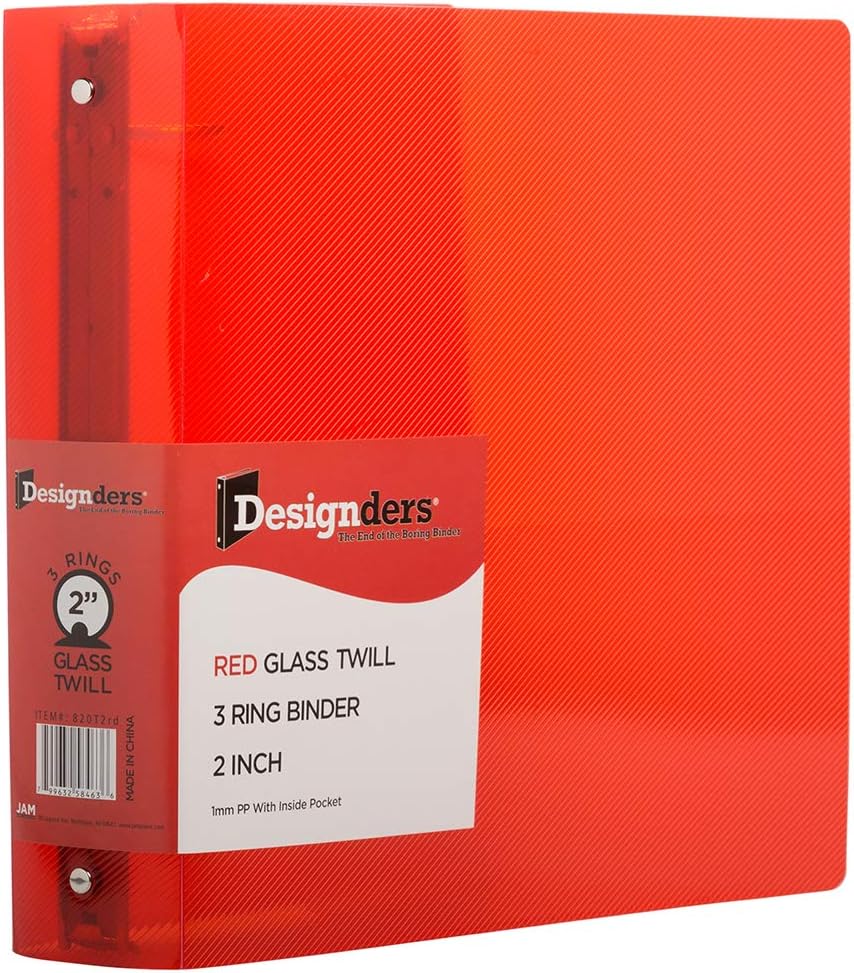 JAM PAPER Plastic 2 inch Binder - Red 3 Ring Binder - Bulk 12/Pack