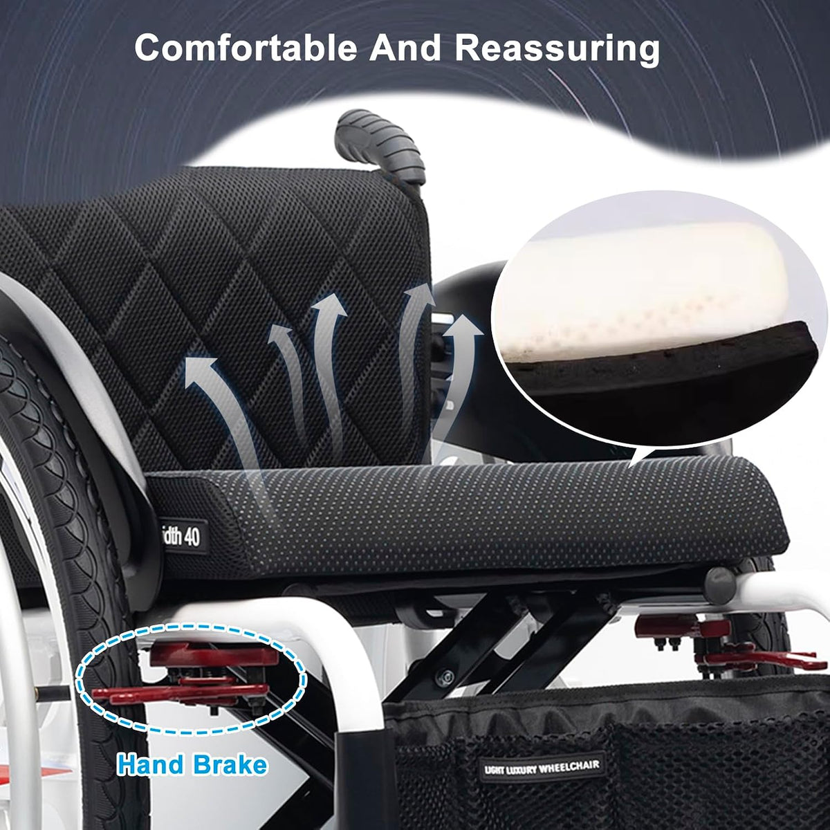 Lightweight Sports Wheelchair,Aluminum Alloy Wheelchair, Transport Wheelchair,Self-propelled Manual Wheelchairs,with Handbrakes and Quick Release Rear Wheels(Soft Backrest,38cm/15in)