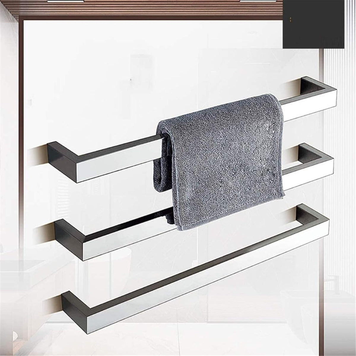 Towel Warmer,Stainless Steel Wall Mounted Electric Heated Towel Rack Warmer with Shelf 3 Heated Bars Home Bathroom Accessories,Bath Towel Dryer, Squaretube