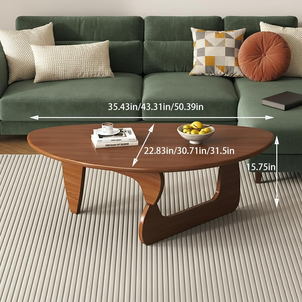 Premium Walnut Coffee Tables for Living Room, Small Mid Century Modern Coffee Table, Solid Wood Oval Triangle Coffee Table, Tea Table (Walnut, 43.31in*30.71in*15.75in)