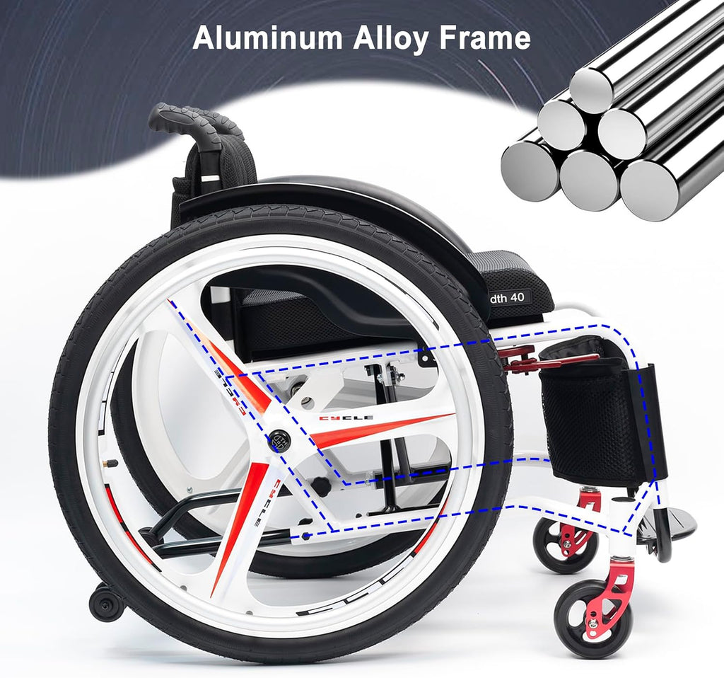 Lightweight Sports Wheelchair,Aluminum Alloy Wheelchair, Transport Wheelchair,Self-propelled Manual Wheelchairs,with Handbrakes and Quick Release Rear Wheels(Soft Backrest,40cm/15.7in)