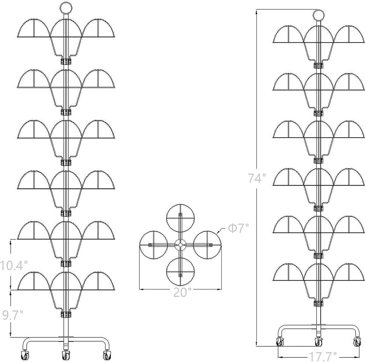 FixtureDisplays® 6-Tier 24 Hat Rotating Hat Display Rack Free Standing Headwear Wig Rack Metal Floor Rack for Caps, Wigs & Hats 20X20X74' 18164-24HAT-NPF