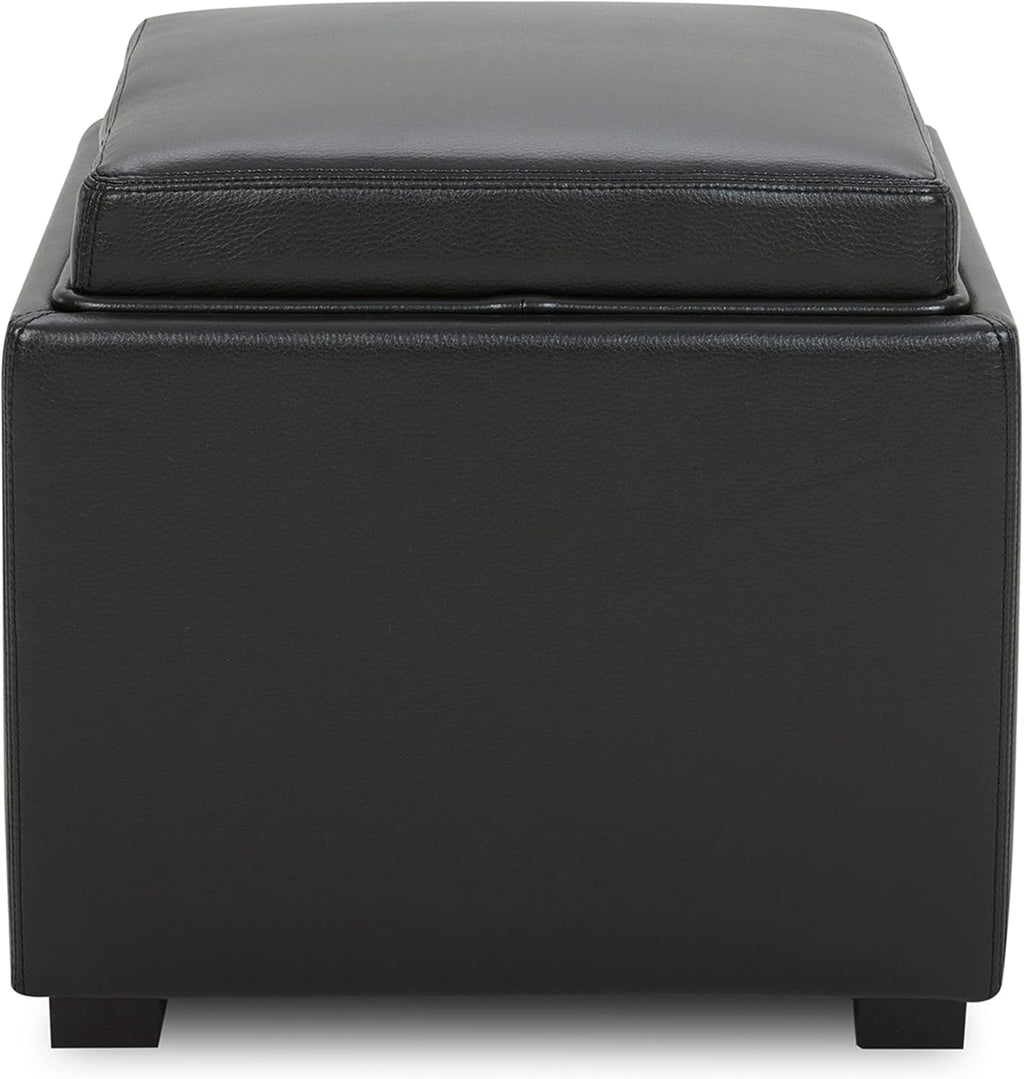 CHITA Storage Ottoman Cube with Tray Lid, Small Footstool with Storage, Square End Table for Living Room and Bedroom, Faux Leather in Black