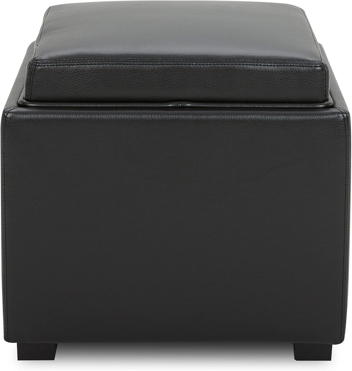 CHITA Storage Ottoman Cube with Tray Lid, Small Footstool with Storage, Square End Table for Living Room and Bedroom, Faux Leather in Black