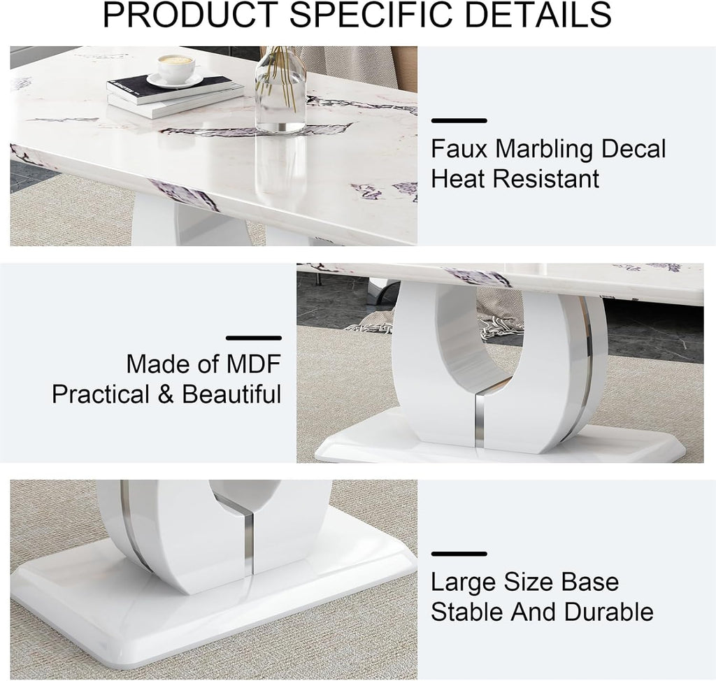 LKTART Rectangle Coffee Table for Living Room, Imitation Marble Coffee Tables with Storage, Modern Stable Base Accent Center Tea Table for Dining Room Small Space Apartment (43.3''L×22.4''H-White)
