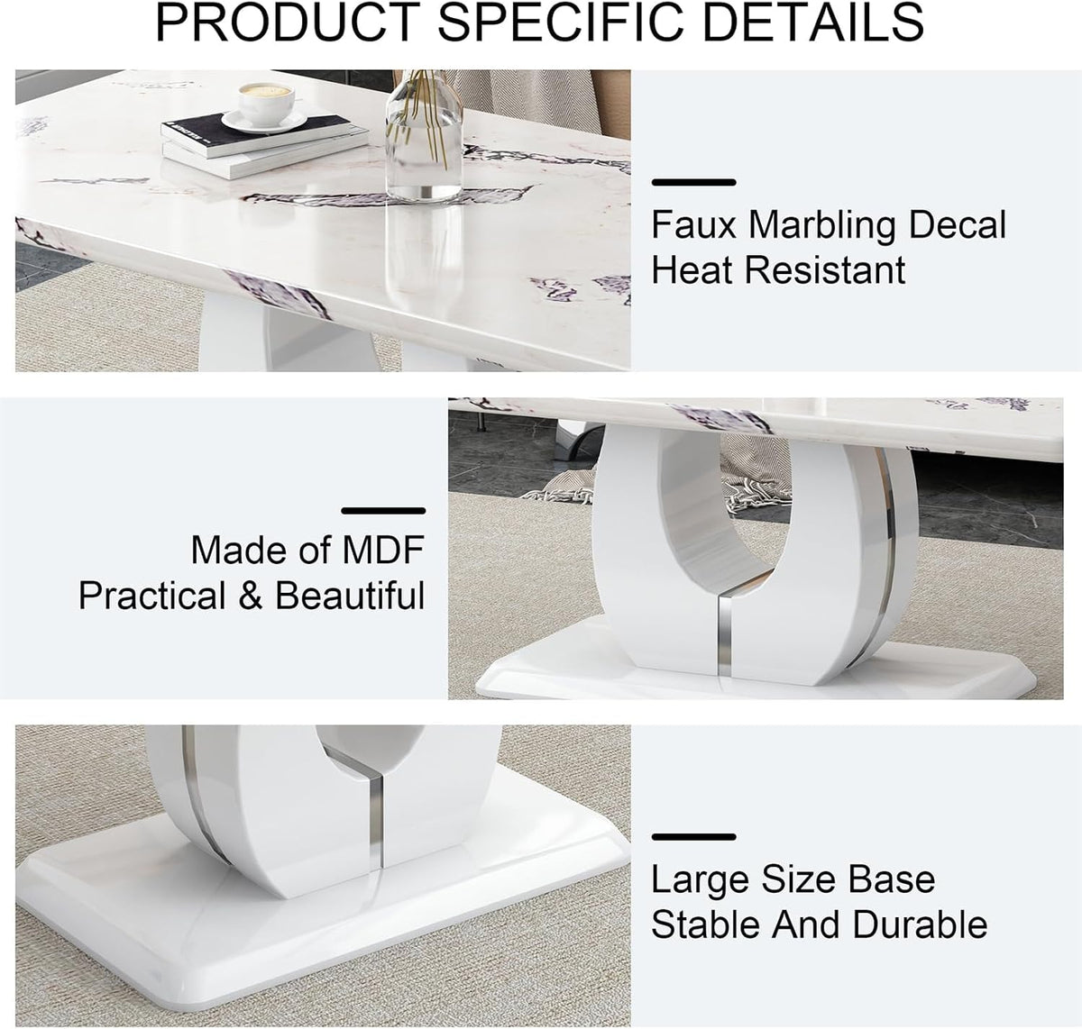 LKTART Rectangle Coffee Table for Living Room, Imitation Marble Coffee Tables with Storage, Modern Stable Base Accent Center Tea Table for Dining Room Small Space Apartment (43.3''L×22.4''H-White)