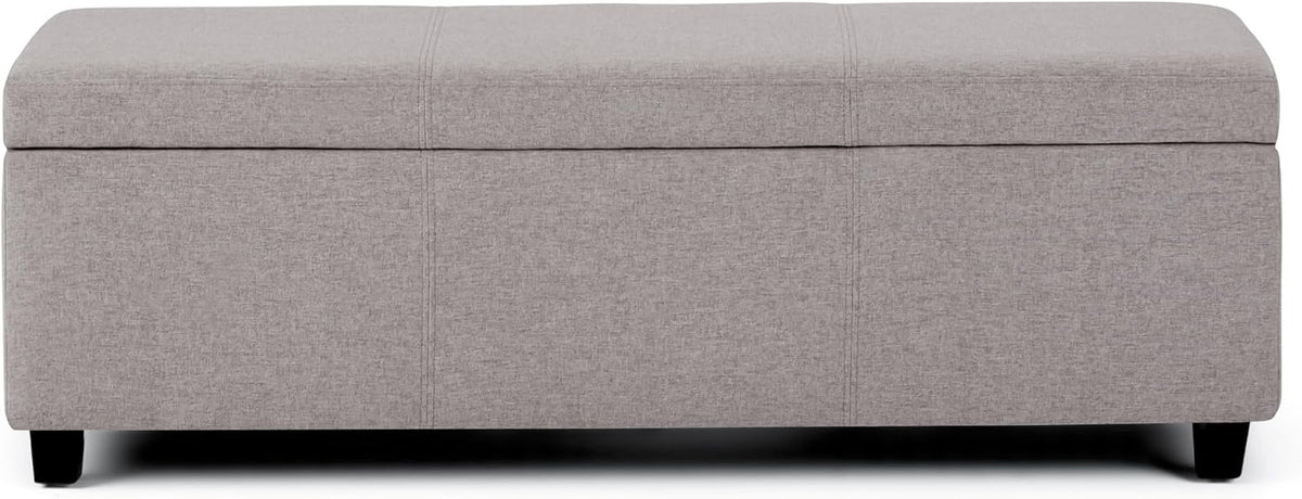 SIMPLIHOME Avalon Storage Ottoman Bench - 48' Wide x 16' High Upholstered Linen Look Fabric Rectangular Lift-Top Ottoman in Cloud Grey, Contemporary Bench for Living Room with High-Density Foam