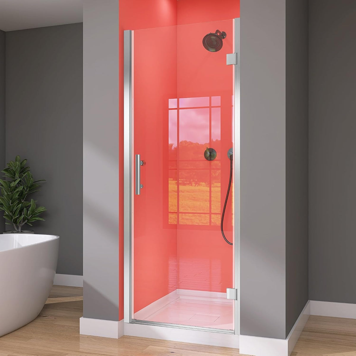 GETPRO Pivot Hinged Shower Door Frameless 32 in. W x 72 in. H Swing Single Small Shower Door 1/4 in. Tempered Glass Panel Adjustable Right Hinged Bathroom Door for Shower Chrome Hardwares