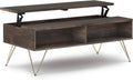 SIMPLIHOME Hunter SOLID MANGO WOOD and Metal 48 Inch Wide Rectangle Industrial Lift Top Coffee Table in Ebony, For the Living Room and Family Room
