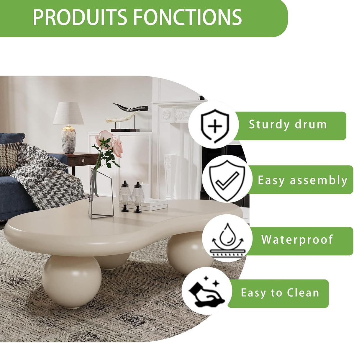 Cloud Coffee Table, Cute Irregular Coffee/Tea Table with Large Tabletop, Accent Cocktail Table, Cloud Shape Modern Coffee Table for Living Room, Office, Home Dec (D White 46.06in)