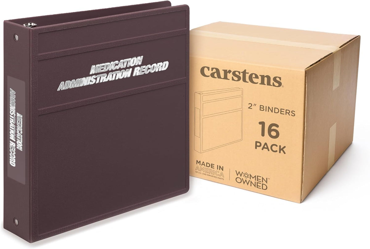 Carstens 2-Inch Heavy Duty Round Ring Binder for Medication Administration Records – Side Opening, Plum, Case of 16, Durable Plastic, No Pockets, Holds 300 Letter Sheets, Made in USA (1808-3RCS)