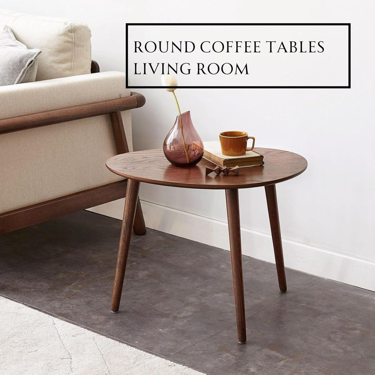 100% Solid Oak Wood Nesting Coffee Table,Mid Century Modern Oval Coffee Tables Set, Round Tables for Living Room, Pebble Side Table for Balcony (Walnut, Combine)