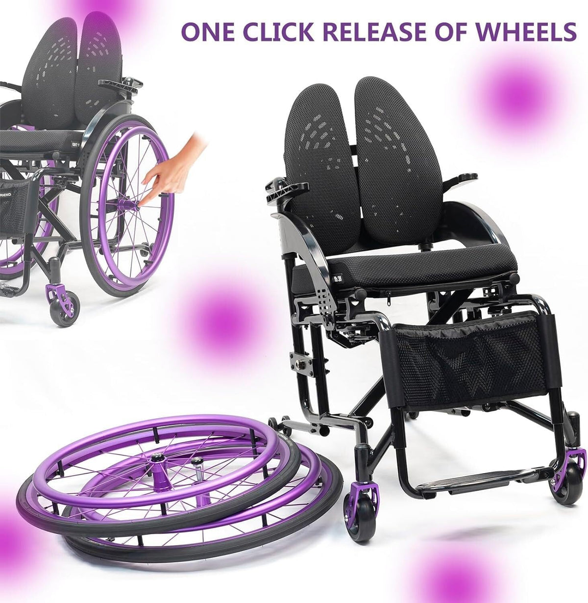 Lightweight Sports Wheelchair,Self-propelled Manual Wheelchairs,Folding All-Terrain Ultra Wheelchair,Aluminum Alloy Wheelchair,Lightweight Wheel Chair for Adults,Quick Release Rear Wheels(38cm/15in)