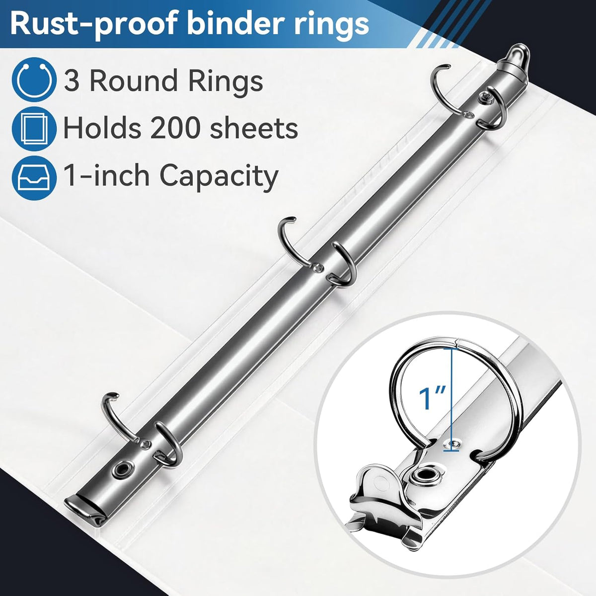 SUIN 3 Ring Binder Bulk 36 Packs -Premium 1'' Binders with Roung Ring Binder, Large 200 Sheet Capacity, Fit 8.5' x 11' US Letter Size Paper, White (1'' White - 36 Packs)