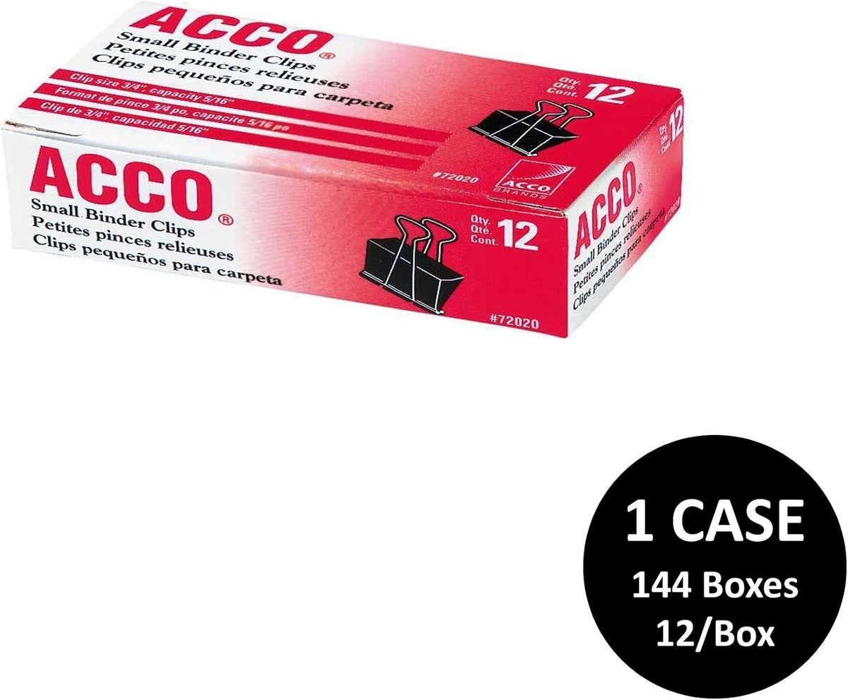 ACCO Binder Clips, Small, 1 Case, 144 Boxes/Case, 12 Clips/Box (A7072020CS)