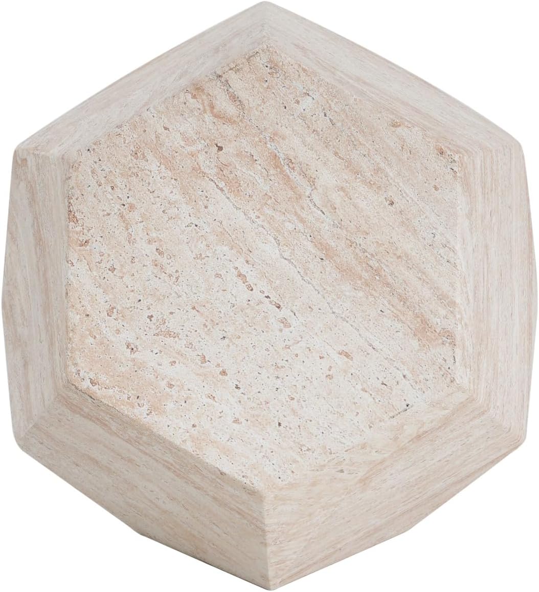 KEVINSPACE Small Side Coffee Table Outdoor MGO Hexagonal Round Travertine End Living Room Accent Sofa Bedside Couch Table Bedroom Apartment Indoor 20.5' W x18.75 H Beige Concrete